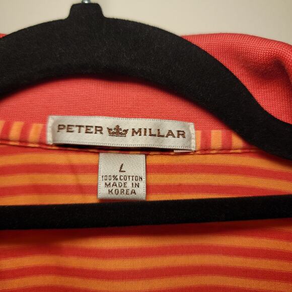 Peter Millar Polo Short Sleeve Orange Striped Golf Shirt‎ Size Large - Picture 4 of 5